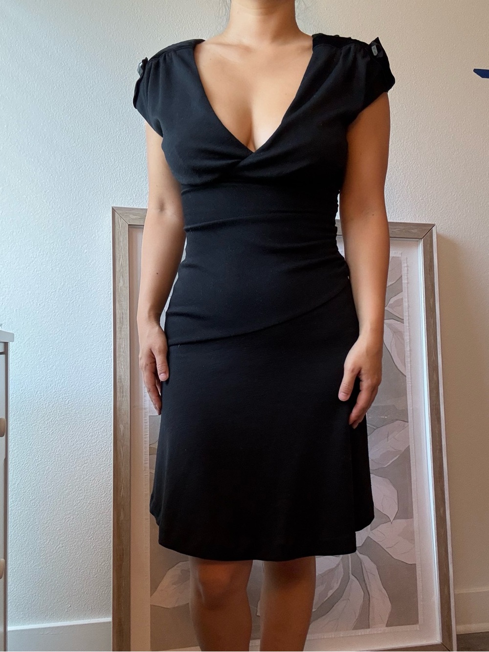 Diane Von Furstenberg | Vintage Wool Black V-Neck Cap Sleeve Dress